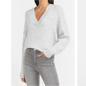 Express Metallic Slouchy V-neck Tunic Sweater